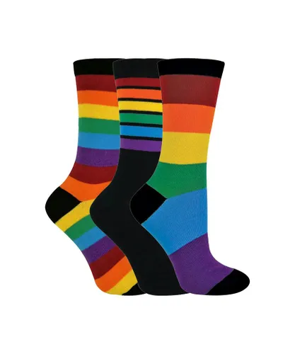 Sock Snob Girls Childrens Kids 3 Pair Striped Rainbow Design Casual School Socks - Multicolour Cotton