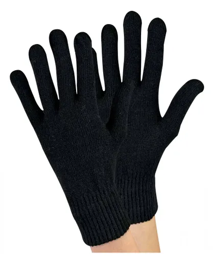 Sock Snob Ladies / Womens Knitted Magic Thermal Wool Gloves for Cold Weather - Black Spandex - One