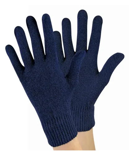 Sock Snob Ladies / Womens Knitted Magic Thermal Wool Gloves for Cold Weather - Navy - One