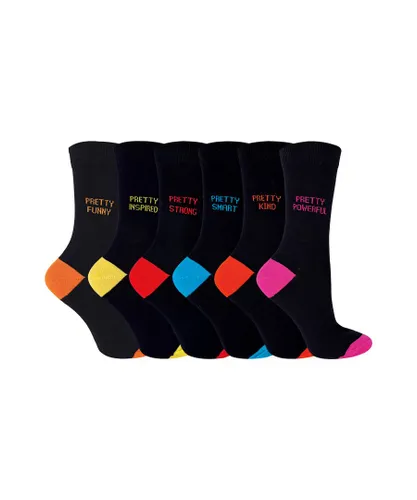 Sock Snob Pretty Womens 6 Pair Pack Socks Happy Colourful Kind Funny - Black Cotton