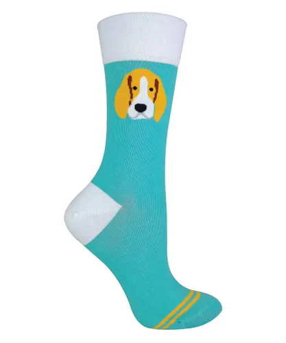 Sock Snob Womens 1 Pair Unisex Novelty Cat Dog Socks with Beagle / Pug / Scotty Dog - Green Cotton