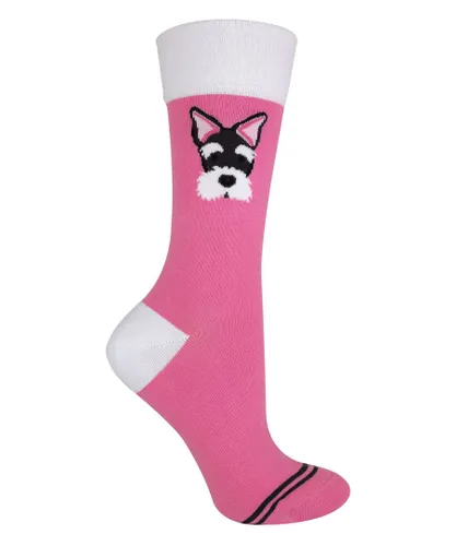 Sock Snob Womens 1 Pair Unisex Novelty Cat Dog Socks with Beagle / Pug / Scotty Dog - Pink Cotton