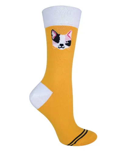 Sock Snob Womens 1 Pair Unisex Novelty Cat Dog Socks with Beagle / Pug / Scotty Dog - Yellow Cotton