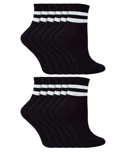 Sock Snob Womens - 12 Pairs Multipack Ankle Cotton Socks with Stripes - Black - White