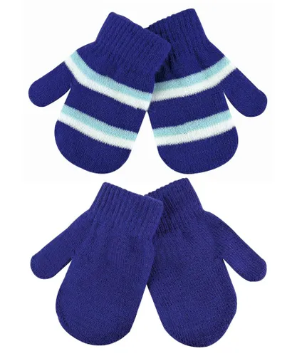 Sock Snob Womens 2 Multipack Baby Boys / Girls Striped Knitted Winter Mittens Gloves - Blue - One