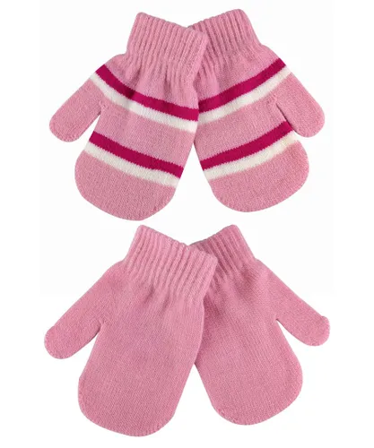 Sock Snob Womens 2 Multipack Baby Boys / Girls Striped Knitted Winter Mittens Gloves - Pink - One