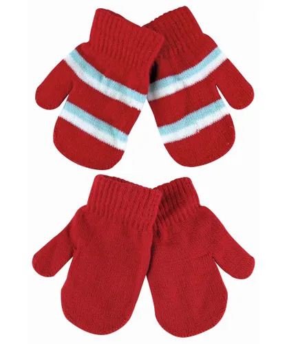 Sock Snob Womens 2 Multipack Baby Boys / Girls Striped Knitted Winter Mittens Gloves - Red - One