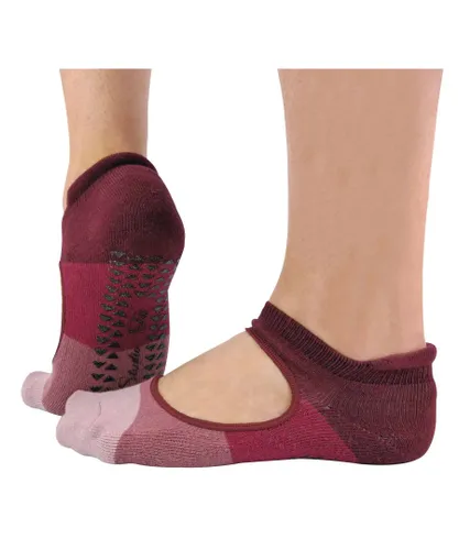 Sock Snob Womens 2 Pairs Ladies Non Slip Grip Low Cut Invisible Pilates Yoga Socks - Wine