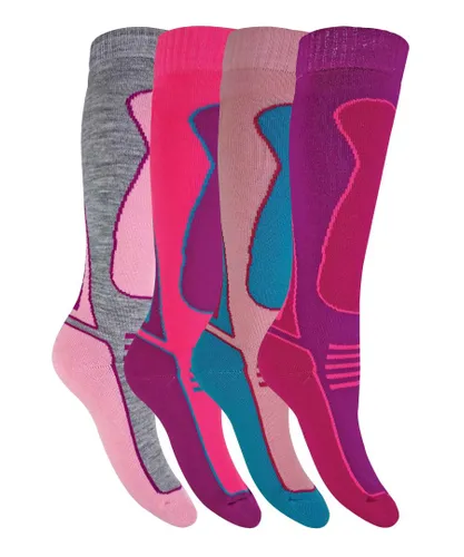 Sock Snob Womens 4 Pairs Mens Ladies Kids Long Knee High Wool Blend Ski Socks - Pink