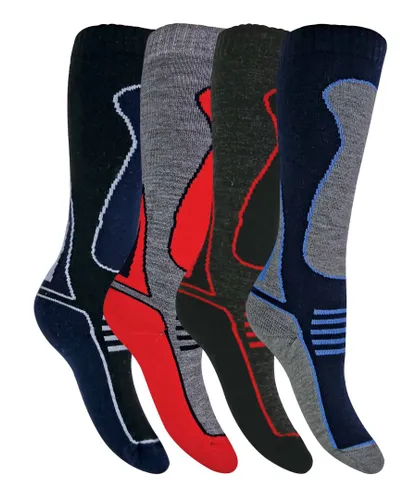 Sock Snob Womens 4 Pairs Mens Ladies Kids Long Knee High Wool Blend Ski Socks - Red