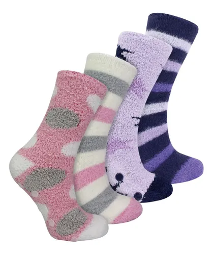 Sock Snob Womens 4 Pairs Multipack Ladies Slipper Socks with Grippers