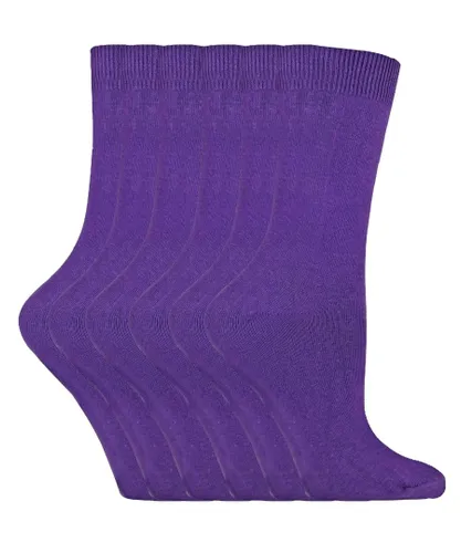 Sock Snob Womens - 6 Pairs Ladies Plain Coloured Cotton Socks - Purple