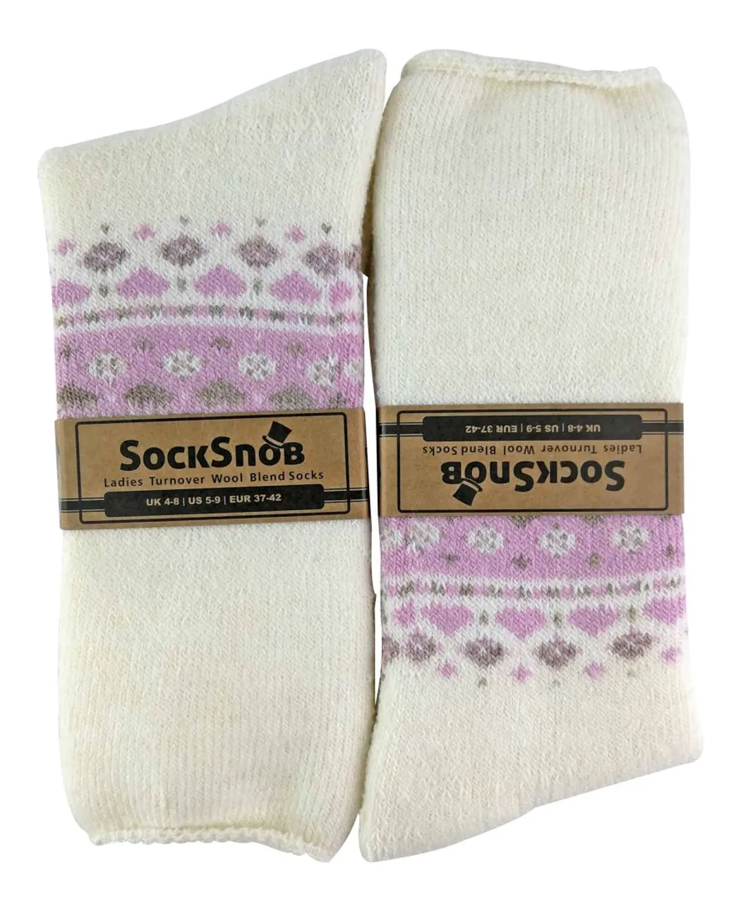 Sock Snob Womens - Ladies Turn Over Top Warm Thermal Winter Nordic Bed Socks - Cream Wool
