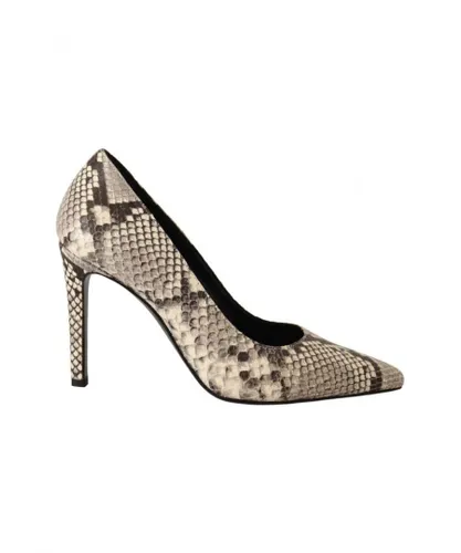 Sofia WoMens Gray Snake Skin Leather Stiletto High Heels Pumps Shoes - Grey