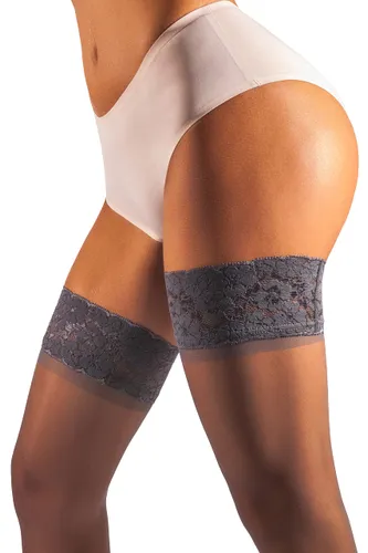 sofsy Grey Lace Thigh High Stockings for Women [Made in