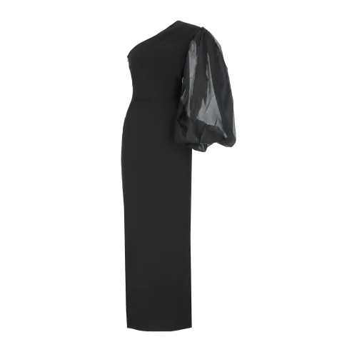 Solace London , Black Asymmetric Neck Dress with Balloon Sleeve ,Black female, Sizes: