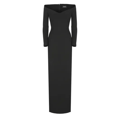 Solace London , Black Boat Neck Dress with Long Sleeves ,Black female, Sizes: