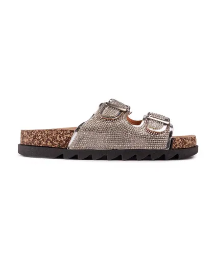 Solesister Womens Cat Wide Fit Footbed Sandals - Metallic