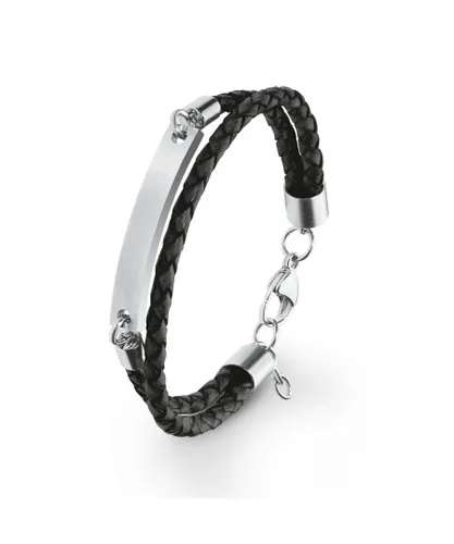 s.Oliver Mens Identity bracelet for men, stainless steel and leather - Black - One Size