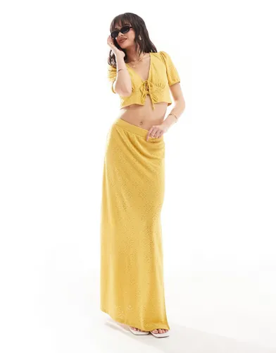 Something New styled by Claudia Bhimra broderie maxi skirt with slide split co-ord in spicy mustard-Yellow