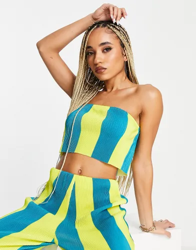 Something New tube crop top co-ord in blue and yellow stripe-Multi
