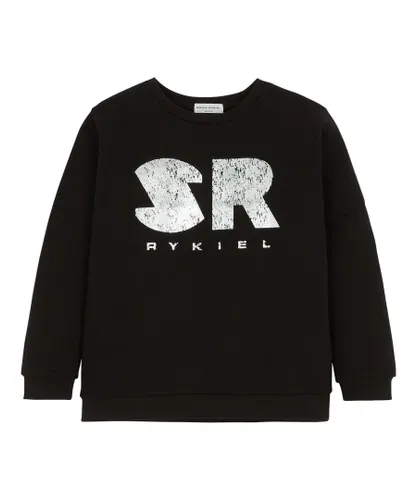 Sonia By Rykiel Girls Sequin Sr Logo Sweatshirt in Black Cotton