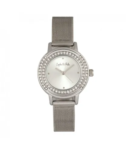 Sophie & Freda Womens Cambridge Bracelet Watch w/Swarovski Crystals - Silver Stainless Steel - One Size