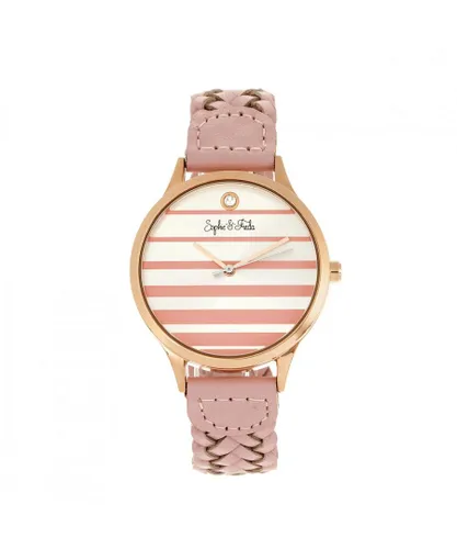 Sophie & Freda Womens Tucson Leather-Band Watch w/Swarovski Crystals - Pink Stainless Steel - One Size