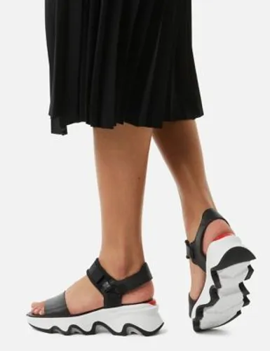 Sorel Womens Leather Riptape Flatform Sandals - 5 - Black, Black,White