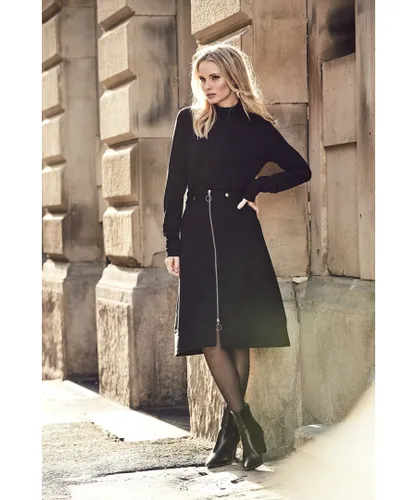 Sosandar Womens Black A-Line Zip Front Ponte Skirt