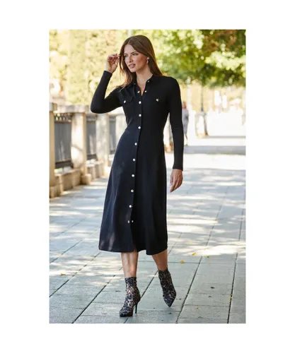 Sosandar Womens Black Button Front Ponte Shirt Jersey Dress