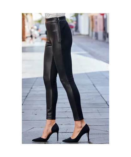 Sosandar Womens Black Faux Leather Ponte Skinny Trousers