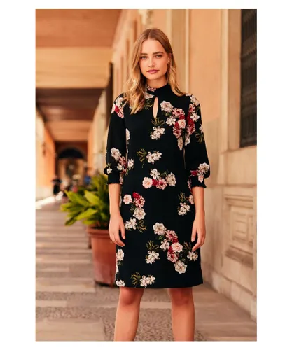 Sosandar Womens Black Floral Print Shift Dress