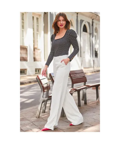 Sosandar Womens Black & White Stripe Print Rib Long Sleeve Jersey Top