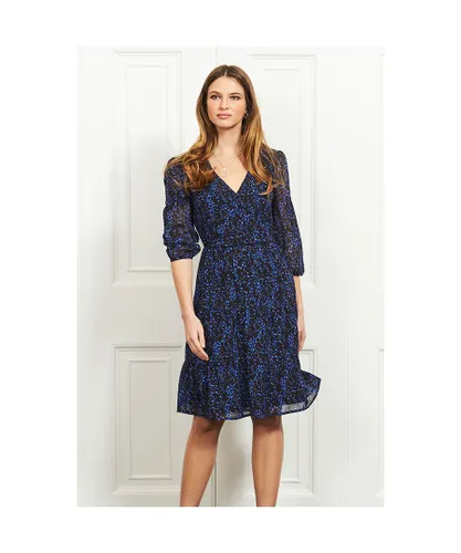 Sosandar Womens Blue & Black Floral Print Button Top Stretch Waist Dress