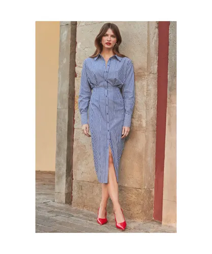 Sosandar Womens Blue Stripe Midi Shirt Dress