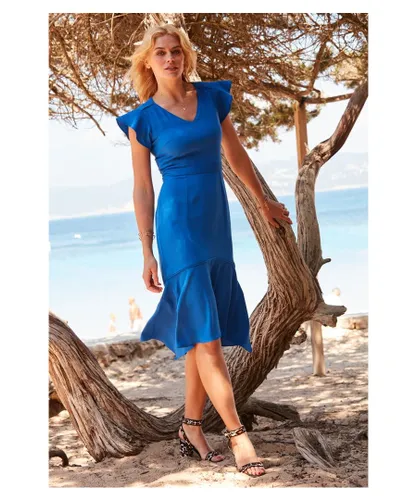 Sosandar Womens Bright Blue Asymmetric Hem Dress