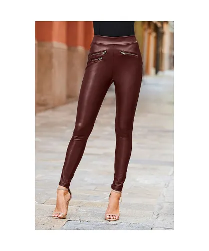 Sosandar Womens Burgundy Leather Look Premium Leggings - Red