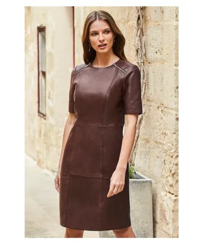 Sosandar Womens Burgundy Leather Zip Detail Shift Dress - Red