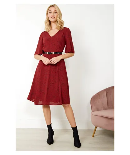 Sosandar Womens Burgundy Spot Print V Neck Dress - Red