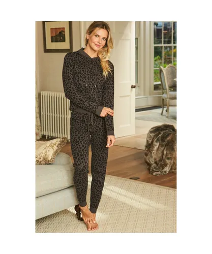 Sosandar Womens Charcoal Grey Leopard Print Knitted Loungewear Joggers Nylon