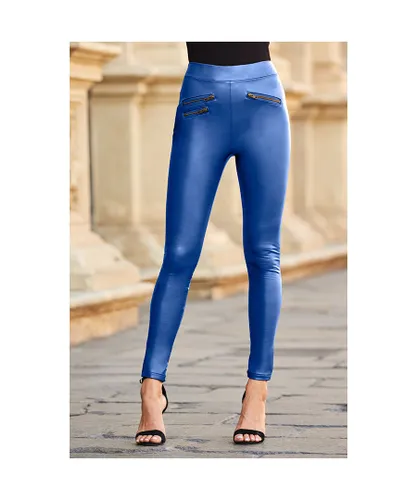 Sosandar Womens Cobalt Blue Leather Look Premium Biker Legging