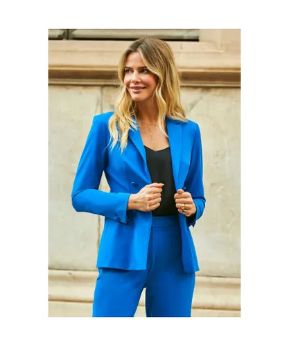 Sosandar Womens Cobalt Blue Tuxedo Blazer Jacket