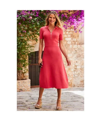 Sosandar Womens Coral Knit Fit & Flare Dress With Lace Detail