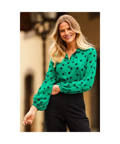 Sosandar Womens Emerald Green & Black Spot Print Shirt