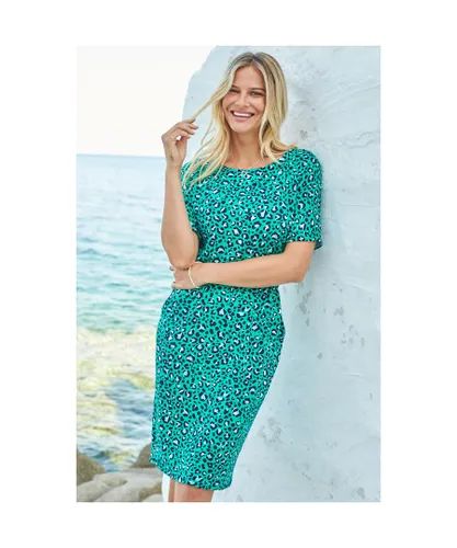 Sosandar Womens Emerald Leopard Print Super Soft Premium Jersey T-Shirt Dress - Green