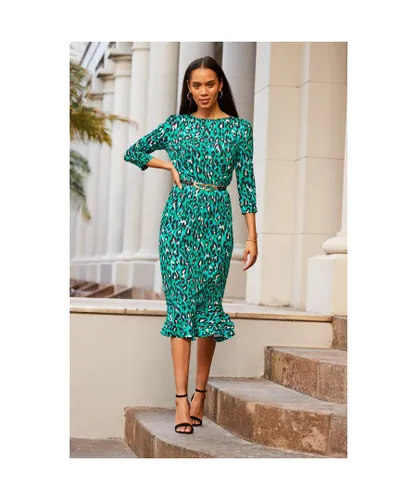 Sosandar Womens Green Animal Print Jersey Midi Dress