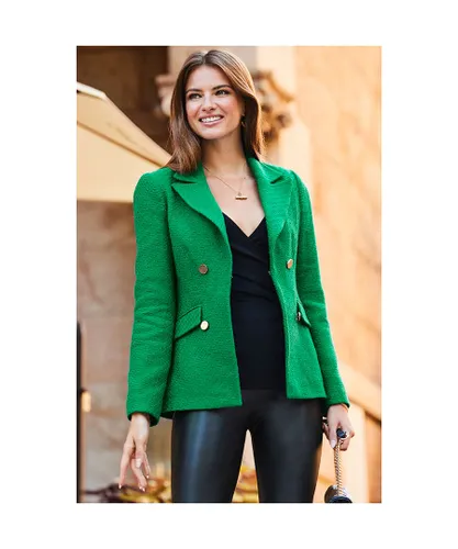 Sosandar Womens Green Boucle Tuxedo Blazer Jacket