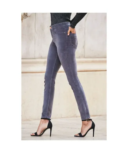 Sosandar Womens Grey Velvet Skinny Jeans