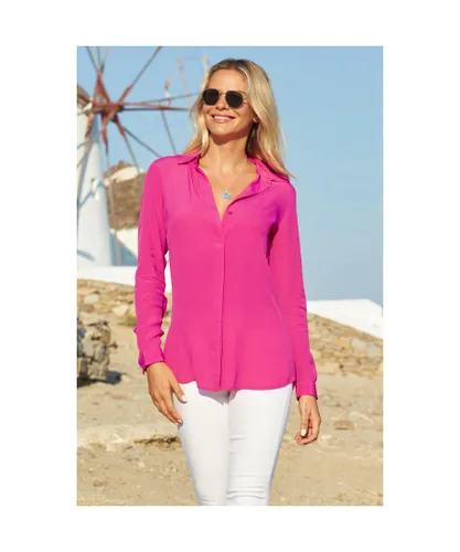 Sosandar Womens Hot Pink Button Front Shirt Leather